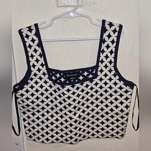 Bebe Navy and White Geometric Cropped Tank Top